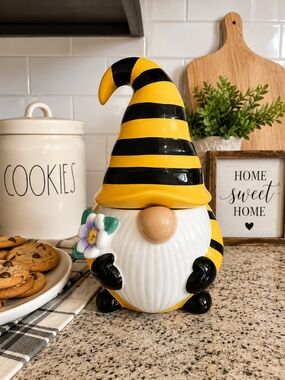 Market Square Bee Gnome Ceramic Cookie Jar Canister Farmhouse Decor